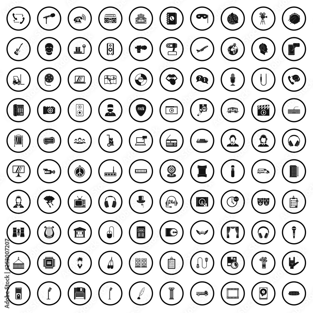 Poster 100 microphone icons set in simple style for any design vector illustration