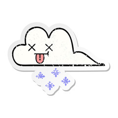 distressed sticker of a cute cartoon snow cloud