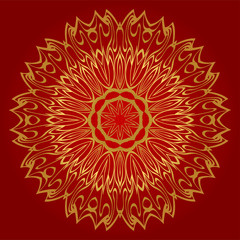 Modern Floral Vector Ornaments. Decorative Flower Mandala. Vector Illustration. Red, gold color