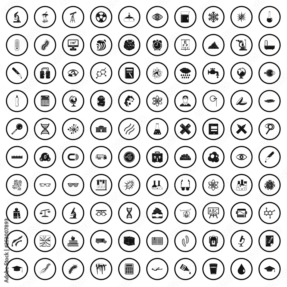 Poster 100 microscope icons set in simple style for any design vector illustration