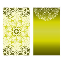Design Vintage Cards With Floral Mandala Pattern And Ornaments. Vector Template. Islam, Arabic, Indian, Mexican Ottoman Motifs. Hand Drawn Background. Olive color