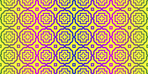 Vector Illustration. Pattern With Traditional Geometric Ornament, Decorative Border. Design For Print Fabric. Yellow purple color