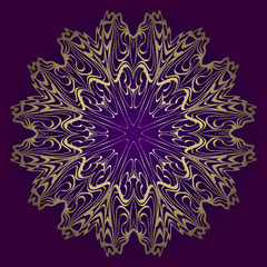 Circle Floral Pattern. Hand Draw Mandala. Decorative Elements. Vector Illustration. Anti-Stress Therapy Pattern. Purple, gold color