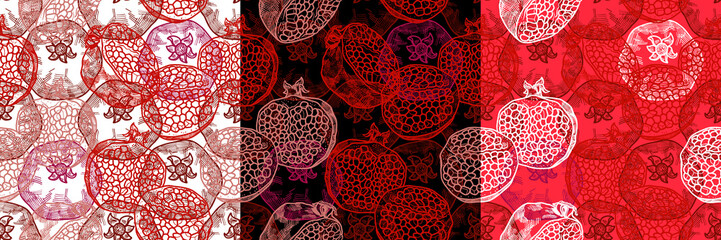 color hand drawn seamless vector pattern with pomegranate with seeds for girls, boys, clothes. Creative background with Doodle healthy food Funny wallpaper for textile and fabric. Fashion style