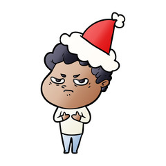 gradient cartoon of a angry man wearing santa hat