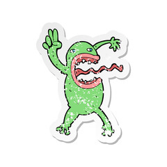 retro distressed sticker of a cartoon crazy frog