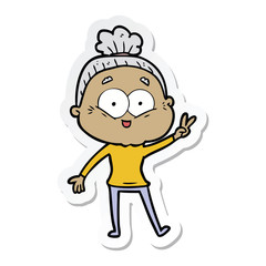 sticker of a cartoon happy old woman