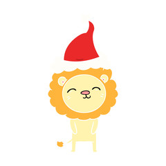 flat color illustration of a lion wearing santa hat