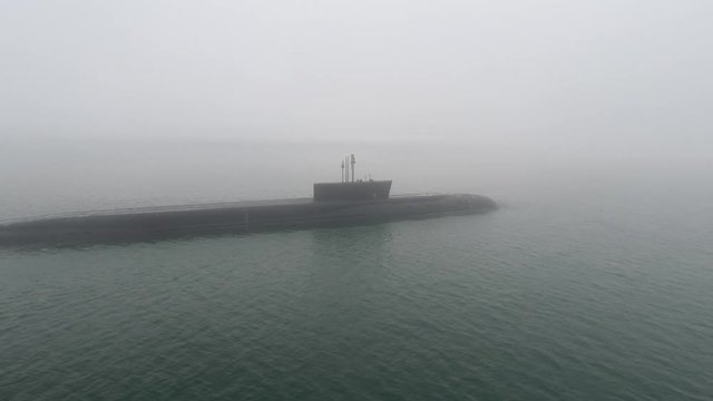 Gigantic russian navy Typhoon class atomic ballistic missile submarine floats