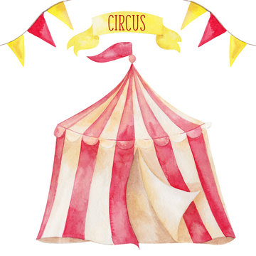 Watercolor illustration with cute circus animals