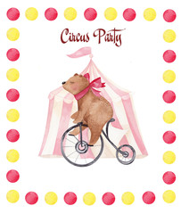 Watercolor illustration cute circus bear