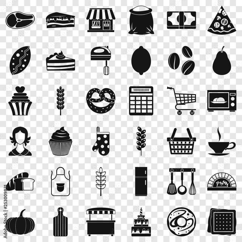 Poster bakery icons set. simple style of 36 bakery vector icons for web for any design