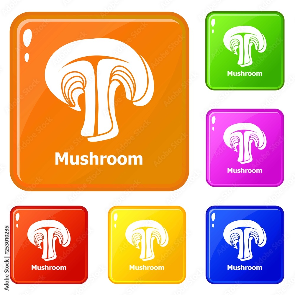Poster mushroom icons set collection vector 6 color isolated on white background