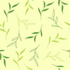 Floral seamless vector pattern. Light green background with tea leaves
