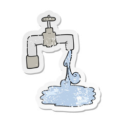 retro distressed sticker of a cartoon running faucet