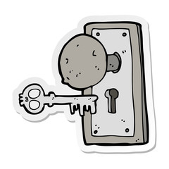 sticker of a cartoon spooky old door knob