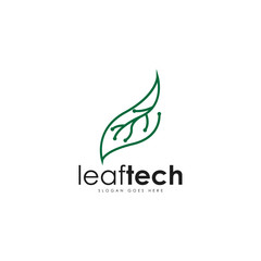 Leaf tech logo vector. Leaf and technology logo template