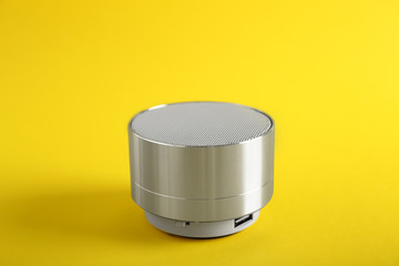 Smart home assistant device on color background