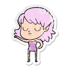 distressed sticker of a cartoon elf girl