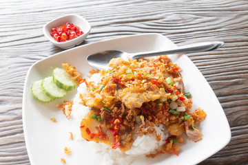 Thai fried pork, chili, salt and garlic