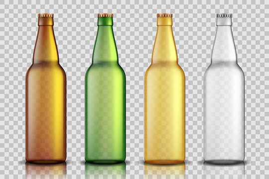 Set of Realistic glass beer bottles isolated on transparent background. blank beer bottle Mock up template for product package. Vector illustration.