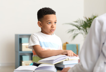 Little boy at speech therapist office