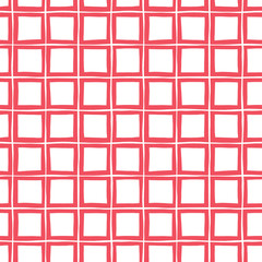 Red Hand-Drawn Plaid Vector Seamless Pattern. Whimsical Modern Classic Tartan Background