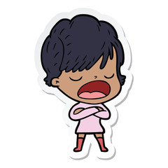 sticker of a cartoon woman talking