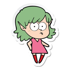 sticker of a cartoon elf girl staring