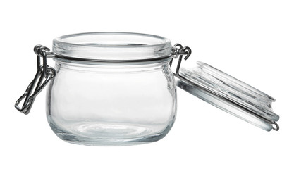 Empty glass jar isolated on white background. 