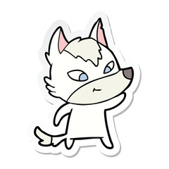 sticker of a friendly cartoon wolf
