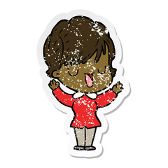 distressed sticker of a cartoon woman talking