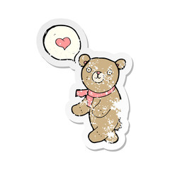 retro distressed sticker of a cartoon bear in love