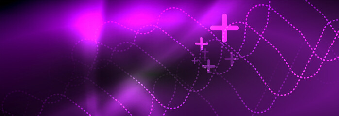 Dark neon light glowing template, abstract vector background lines