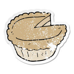 distressed sticker of a cartoon pie