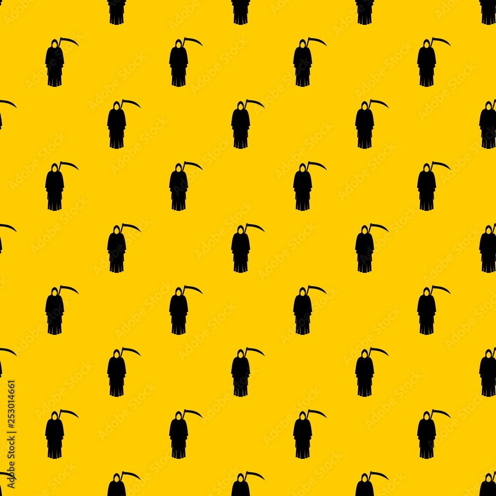 Poster death with scythe pattern seamless vector repeat geometric yellow for any design