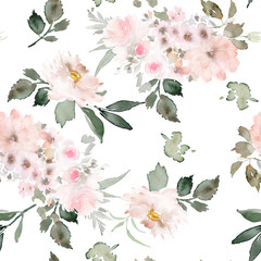 Fototapeta premium Seamless summer pattern with watercolor flowers handmade.