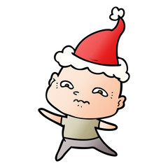 gradient cartoon of a nervous man wearing santa hat