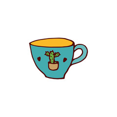 Tea cup icon in doodle style.
