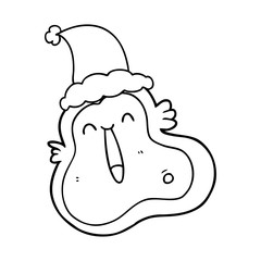 line drawing of a germ wearing santa hat