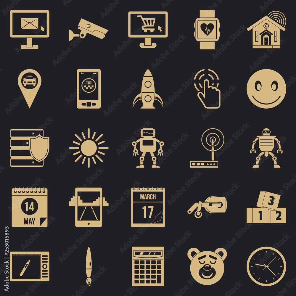Poster hardware icons set. simple set of 25 hardware icons for web for any design