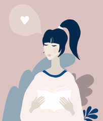 Illustration of Cute Girl Reading Book