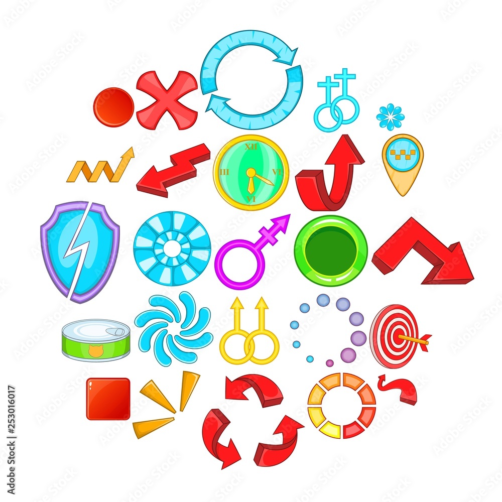 Poster arrow button icons set. cartoon set of 25 arrow button icons for web isolated on white background