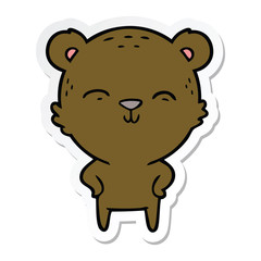 sticker of a happy cartoon bear with hands on hips