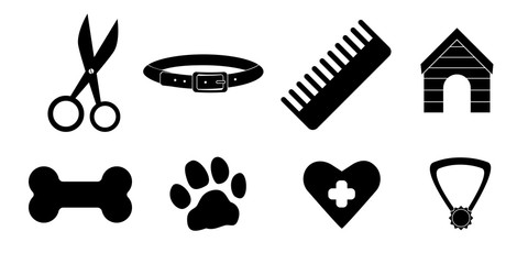 Pet shop equipment icons in simple style