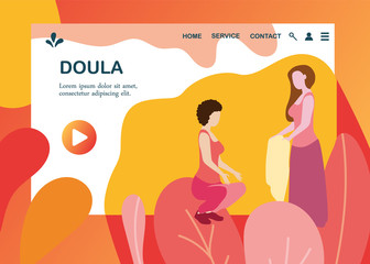 Doula for pregnant woman banner template in a modern cartoon style.