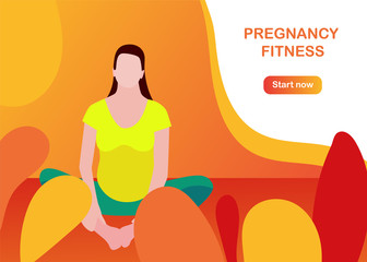 Yoga for pregnant woman banner template in a modern cartoon style.