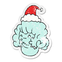 christmas distressed sticker cartoon of kawaii ghost
