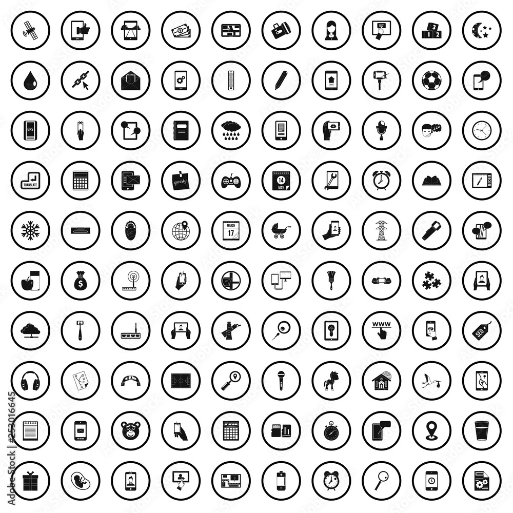Poster 100 mobile app icons set in simple style for any design vector illustration