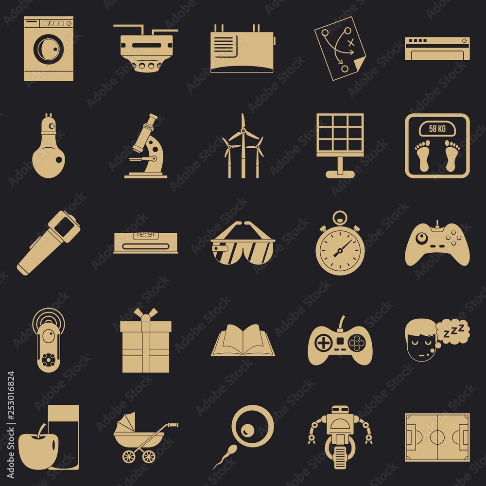 Poster robot icons set. simple set of 25 robot icons for web for any design